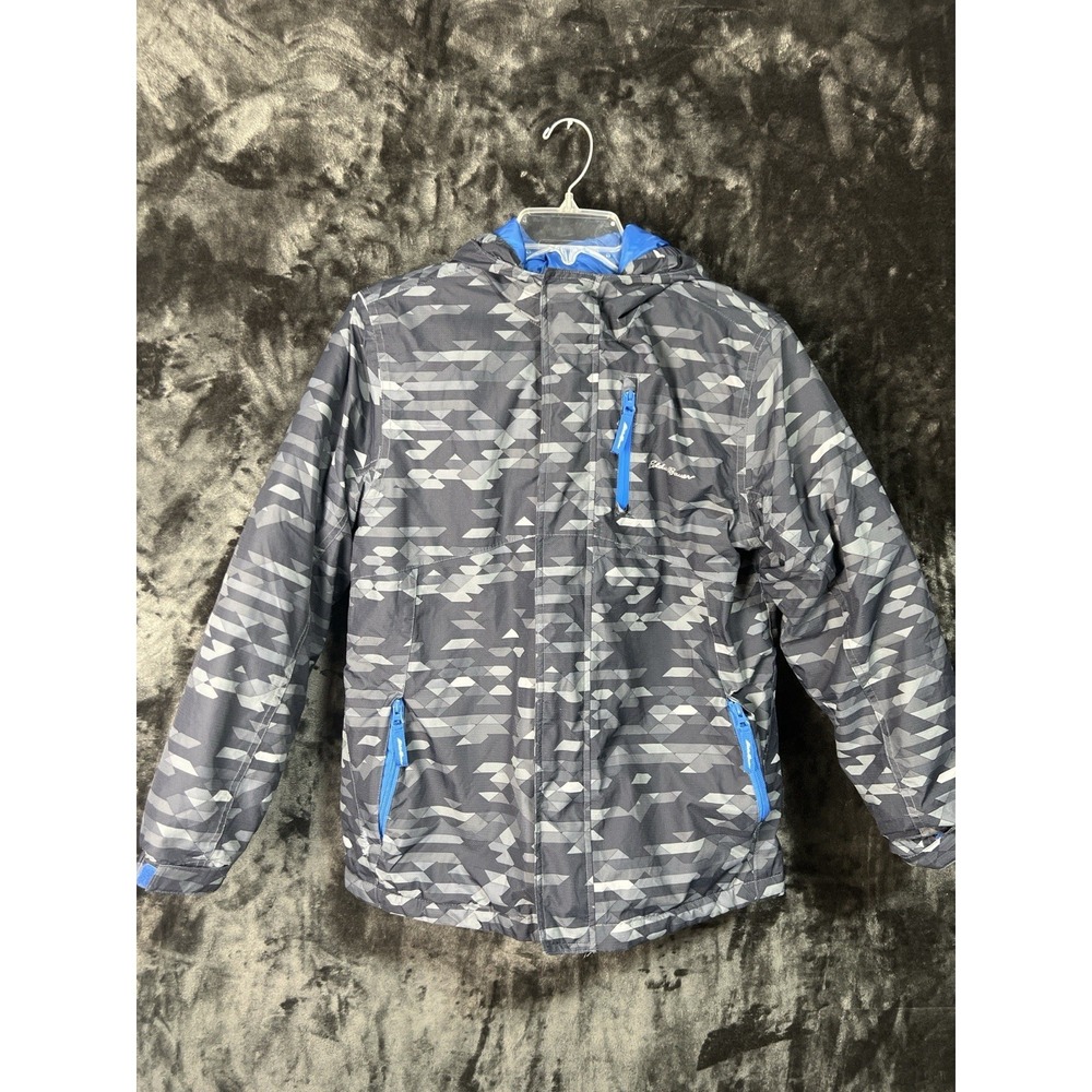 Eddie Bauer Kids L 14 Insulated Hooded Jacket Gray Blue Camo Winter Coat